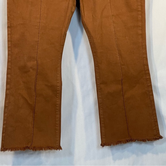 Ann Taylor Loft The Kick Crop Stretch Jeans Brown High Rise Raw Hem EUC 14/32 P - Picture 3 of 7